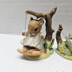 Vintage 1975 ENESCO MICE FIGURINES – Mouse Reading Book in Hammock & On Swing