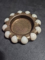 VTG Fisher Jewel Tray Art Deco Vitro Agate Hammered Brass White Marbles-READ*