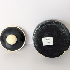Vintage Hand Painted Wood Black Tuxedo Cat Trinket Box Dish w/Lid Folk Art Haiti