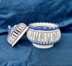 Hand painted Nabeul Blue & White Reticulated Porcelain Potpourri Incense Jar