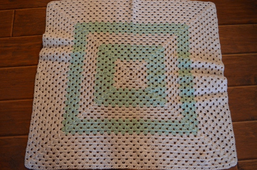 Afghan Crocheted Lap Blanket,Baby Blanket,Mint Green,Square 34 x 34″