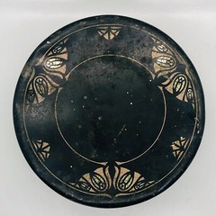 Vintage Art Deco Metal Tin Black & Gold w Flowers Du-All Mop Round Storage 1920s