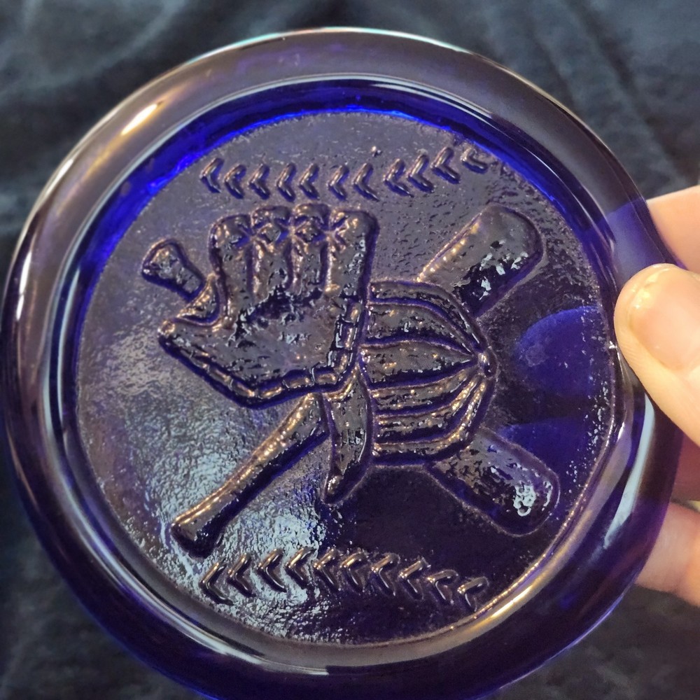 cobalt blue glass medallion, likely made In Turkey With A Signature 1990s