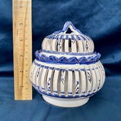 Hand painted Nabeul Blue & White Reticulated Porcelain Potpourri Incense Jar