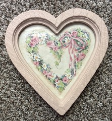 Vintage HOMCO 9837 Pink Heart Floral Wall Plaques Set of 2 Barbara Mock