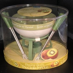 NEW JOE Dipping Desire Chocolate FONDUE Ceramic Bowl Forks Metal Burner Fun