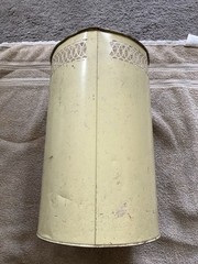 Vintage Toleware Metal Wastebasket W/Handpainted Pink Rose Motif