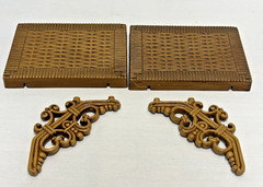 Vintage HOMCO Home Interiors Syroco Faux Wicker & Scroll Mirror Wall & 2 Shelves