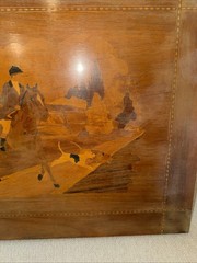 Vtg Marquetry Wood Inlay Landscape Equestrian Dog Wall Art Panel 17×14