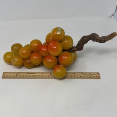 Vtg MCM Genuine Alabaster Grapes Hand Carved Italy Amber Honey Stone Wood Stem