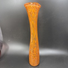 2004 Hand Blown Art Glass Vase Vessel Orange Red Spots Artist Signed Vase VTG