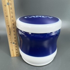 1970s Porsgrund Norway Porcelain Covered Candy Dish Jar Blue White Container VTG
