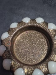 VTG Fisher Jewel Tray Art Deco Vitro Agate Hammered Brass White Marbles-READ*