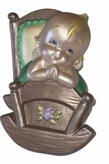 Vintage Ceramic 3D Kewpie Baby Cradle Wall Hanging Figurine Fun