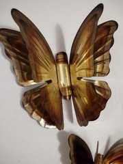 Vintage MCM Homco Set of 3 Metal Brass Copper Hanging Butterflies Wall Art Decor