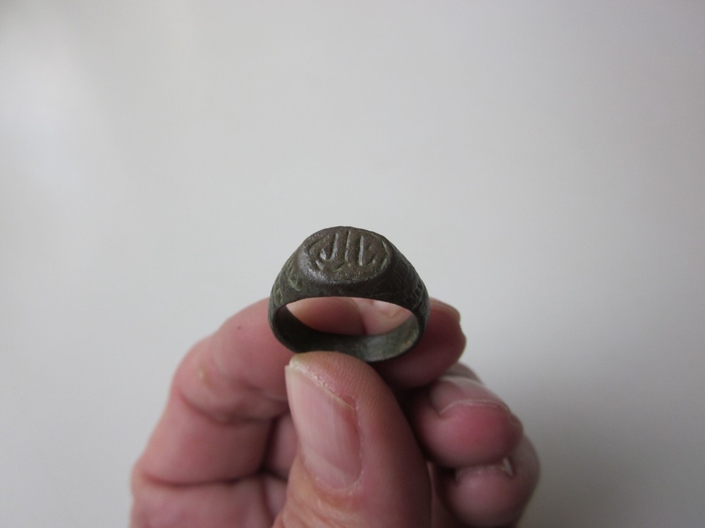 very rare ancient Viking engraved massive small bronze ring with runes. IX – X A