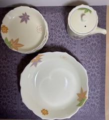 Japanese Porcelain 7 Piece Maple Leaf Set Nishiyama Region Unused Original