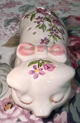 Vintage Porcelain Potpourri Pig Figurine Hand Decorated Pink Flowers 1978 Brazil
