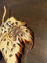 Gorgeous Vintage Rare Jay Strongwater Metal Enamel Leaf with Crystals