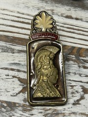 Vintage Brass Enamel Clip 2-sided Greece Egyptian Motif Bull Spring Clip