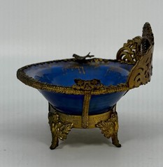 VTG La Chateau Porcelain Trinket Dish Metal Bronze Mount Victorian Scene