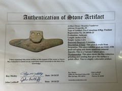 RARE PRE-COLUMBIAN TAIRONA ANIMAL EFFIGY BATWING PECTORAL GORGET, COLUMBIA, COA