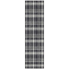 8′ Runner Black Gray and White Plaid Washable Non Skid Indoor Outdoor Rug