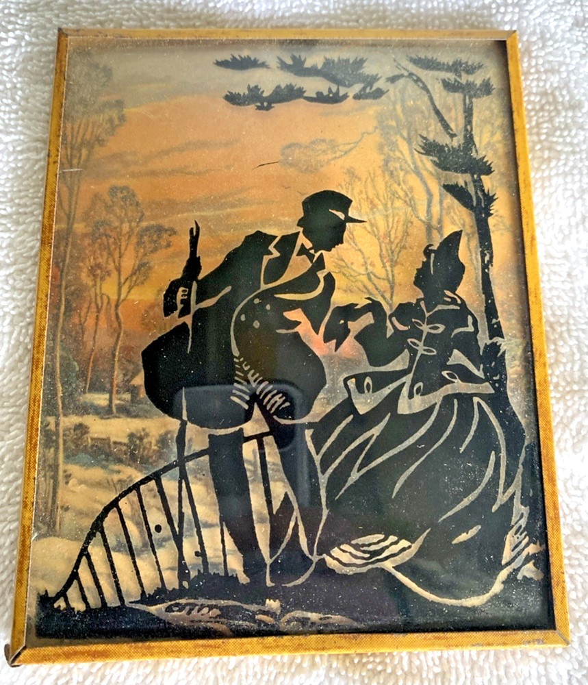 Vintage Silhouette Convex Bubble Glass Pictures 5″ x 4″