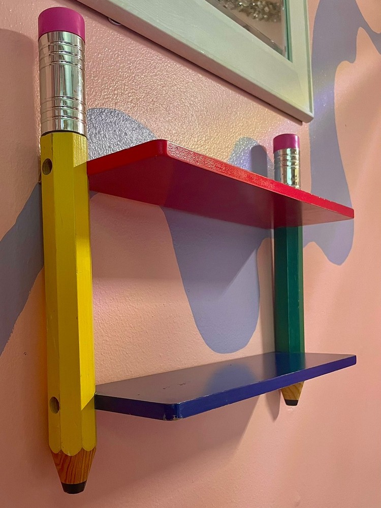 Vintage 1980’s Pierre Sala Big Pencils Wall Shelf Primary Colors 80’s Retro