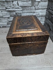 Vintage Wood Keepsake Trinket Box Metal Embossed w/Cherub Relief Treasure Decor