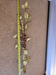 Vintage Homco Copper Brass Rose Ribbon Hanging Wall Art Swag 27” MCM Decor USA