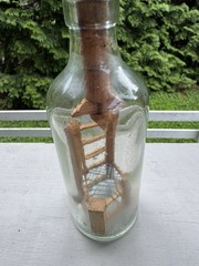 Whimsy Bottle * Not A Ship in Bottle * Folk Art * Wooden Chair With Woven Seat