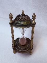 Ornate Antique Metal Glass Sand Hourglass