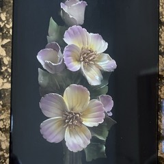 Ornate Gold Framed Floral Relief Decorative Wall Art Black Purple Yellow Green