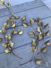 Vintage MCM Brass & Copper Tone Ivy Leaf Wall Art Set of 5 Metal Botanical Decor