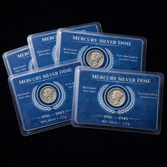 [Lot of 5] Classic Mercury Silver Dimes 90% Silver in Elegant Display Cards