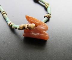 NILE Ancient Egyptian Rabbit Amulet Mummy Bead Necklace ca 600 BC