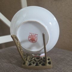 VTG Chinese 4.5” Porcelain Gilted Floral & Birds Demitasse Cup & Saucer w stand