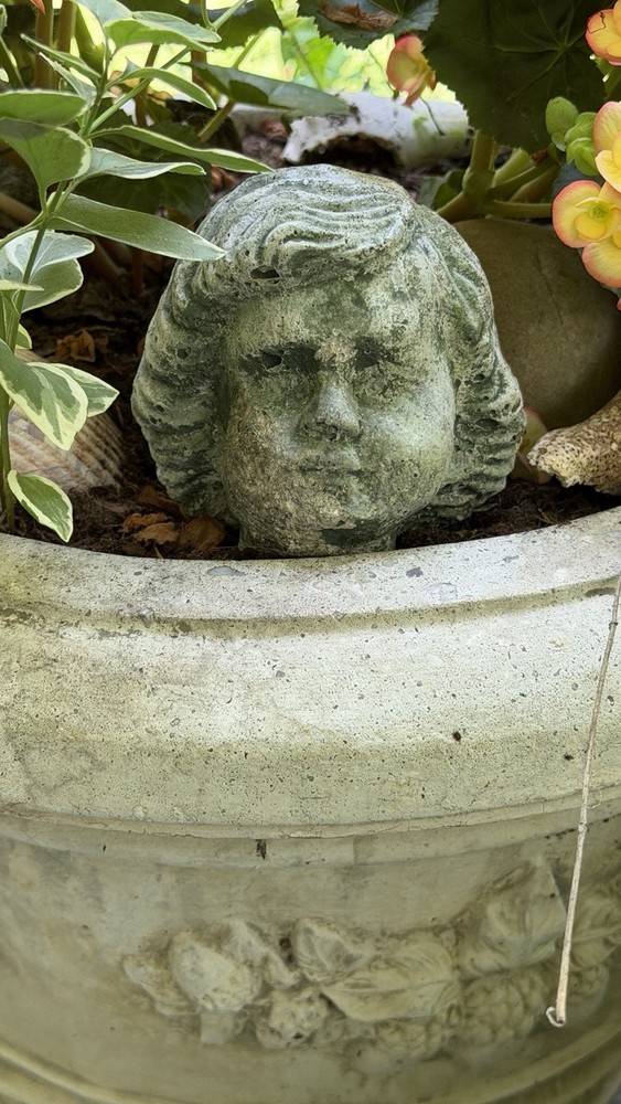 Vtg Concrete HEAD Salvaged Cement Garden STATUE Old Weathered Gothic-Child Bust!