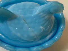 Vintage Westmoreland Mini Blue Milk Glass Hen On Nest 2.5” Chicken