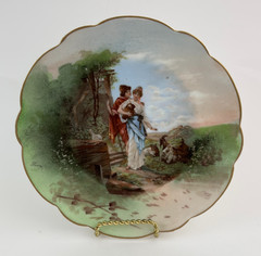 Limoges LRL Signed Wall Plate Pastoral Couple Urn Goats France Hand Painted