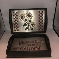 Adorable Vintage Wood And 10 Trays With Hearts Sunflowers Welcome Garden