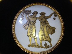 Antique Gold And Black Velvet 3 PC Set Neoclassical Porcelain Wall Plaques