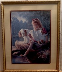 Vintage Homco Framed Picture Girl With Cocker Spaniel Home Interior Made In USA