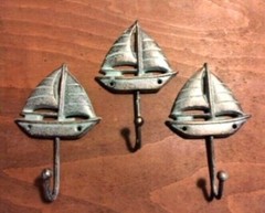 SAILBOAT HOOK with Antique Green Patina heavy duty cast iron sea ocean beach 5″