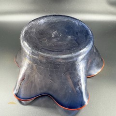 Boatman Studio Art Glass Hand Blown Bowl Dish Crackle Blue Glass Red Edges VTG