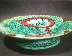 Antique Majolica Begonia Leaves Footed Platter c.1800’s