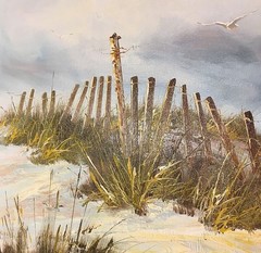 Vintage oil painting. Classic seascape by A. Callas.Carolina dunes. 24″ X 36″.