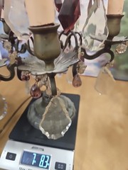#5283 A Rare Pair Of Brass and Crystal￼ Candelabra Lamp 1800’S “WORKING”