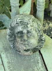 Vtg Concrete HEAD Salvaged Cement Garden STATUE Old Weathered Gothic-Child Bust!